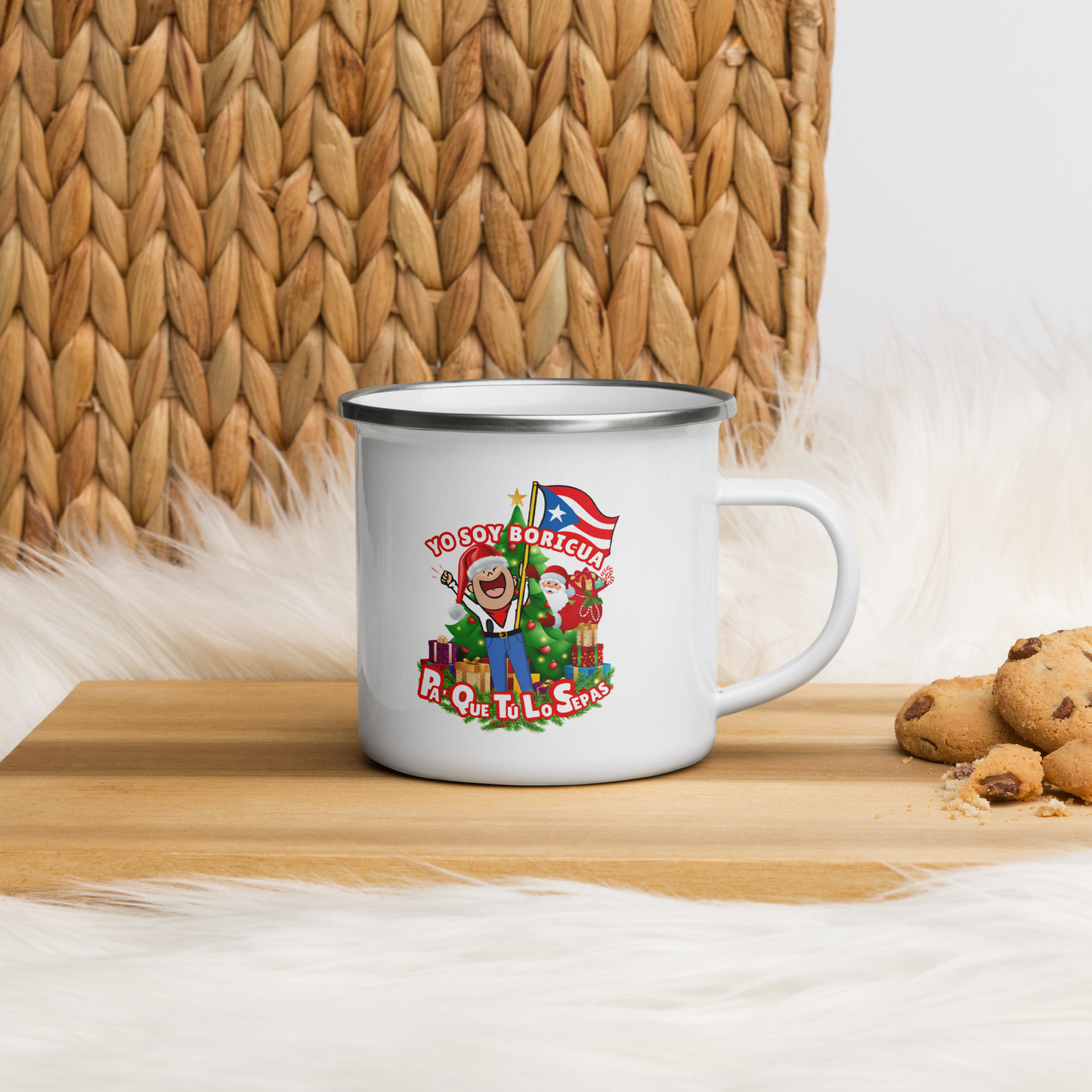 Santa Boricua en Taza esmaltada