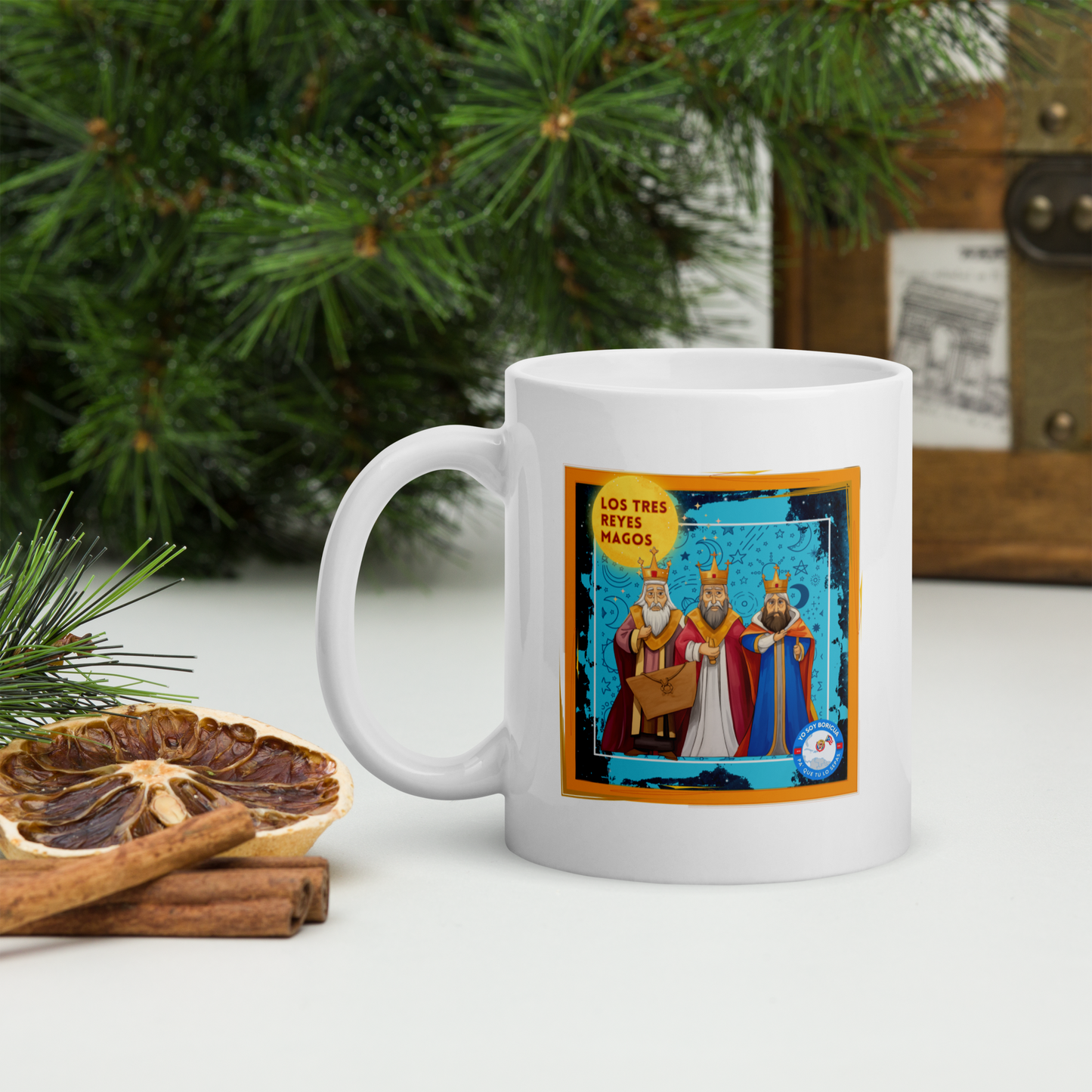 Taza blanca brillante de Los Tres Reyes Magos Boricua Yo Soy Boricua Pa’ Que Tú Lo Sepas