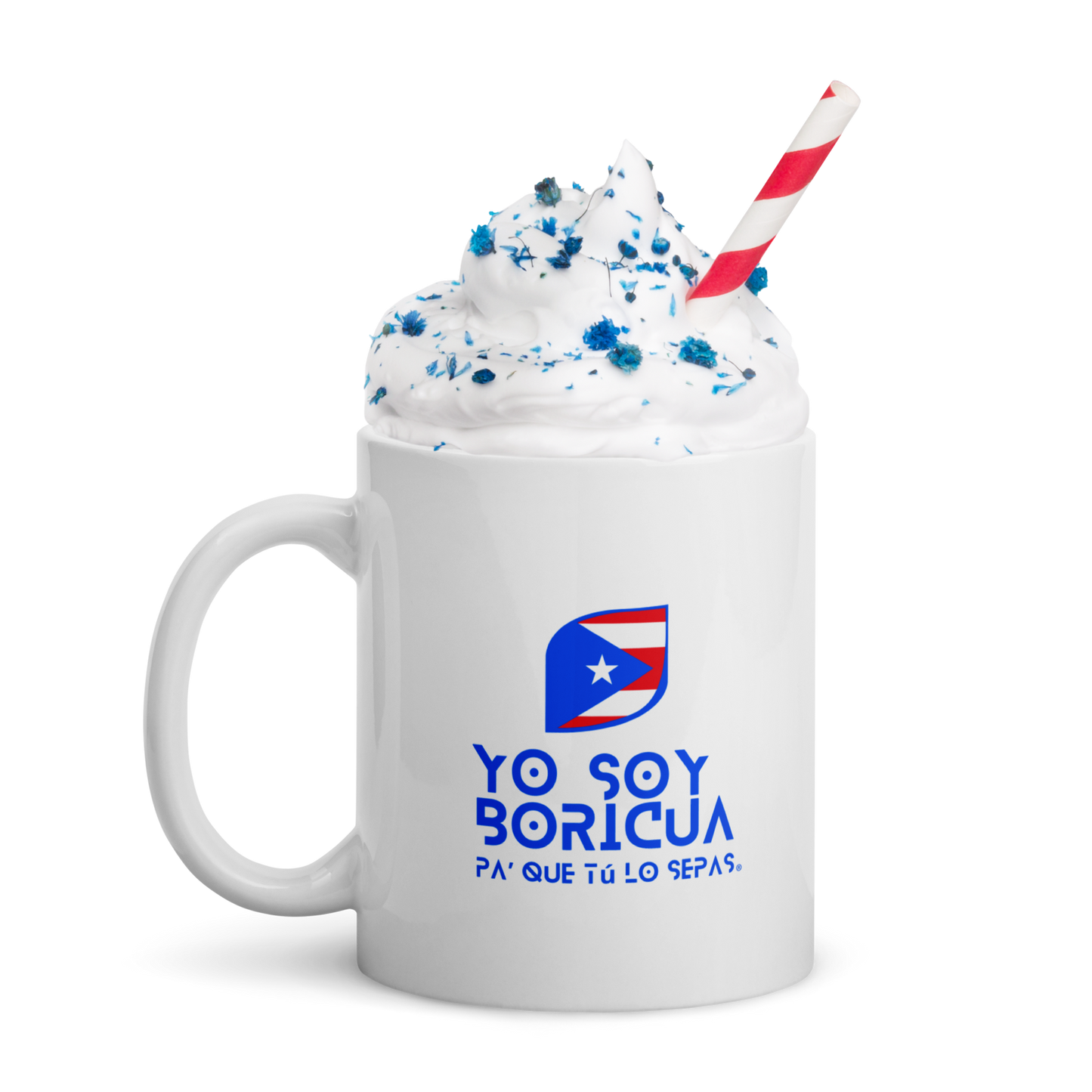 Taza blanca brillante Yo Soy Boricua Pa’ Que Tú Lo Sepas Logo