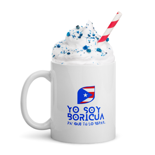 Taza blanca brillante Yo Soy Boricua Pa’ Que Tú Lo Sepas Logo