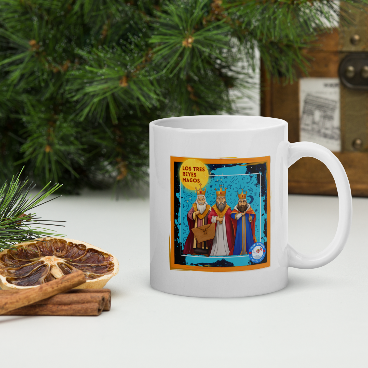 Taza blanca brillante de Los Tres Reyes Magos Boricua Yo Soy Boricua Pa’ Que Tú Lo Sepas