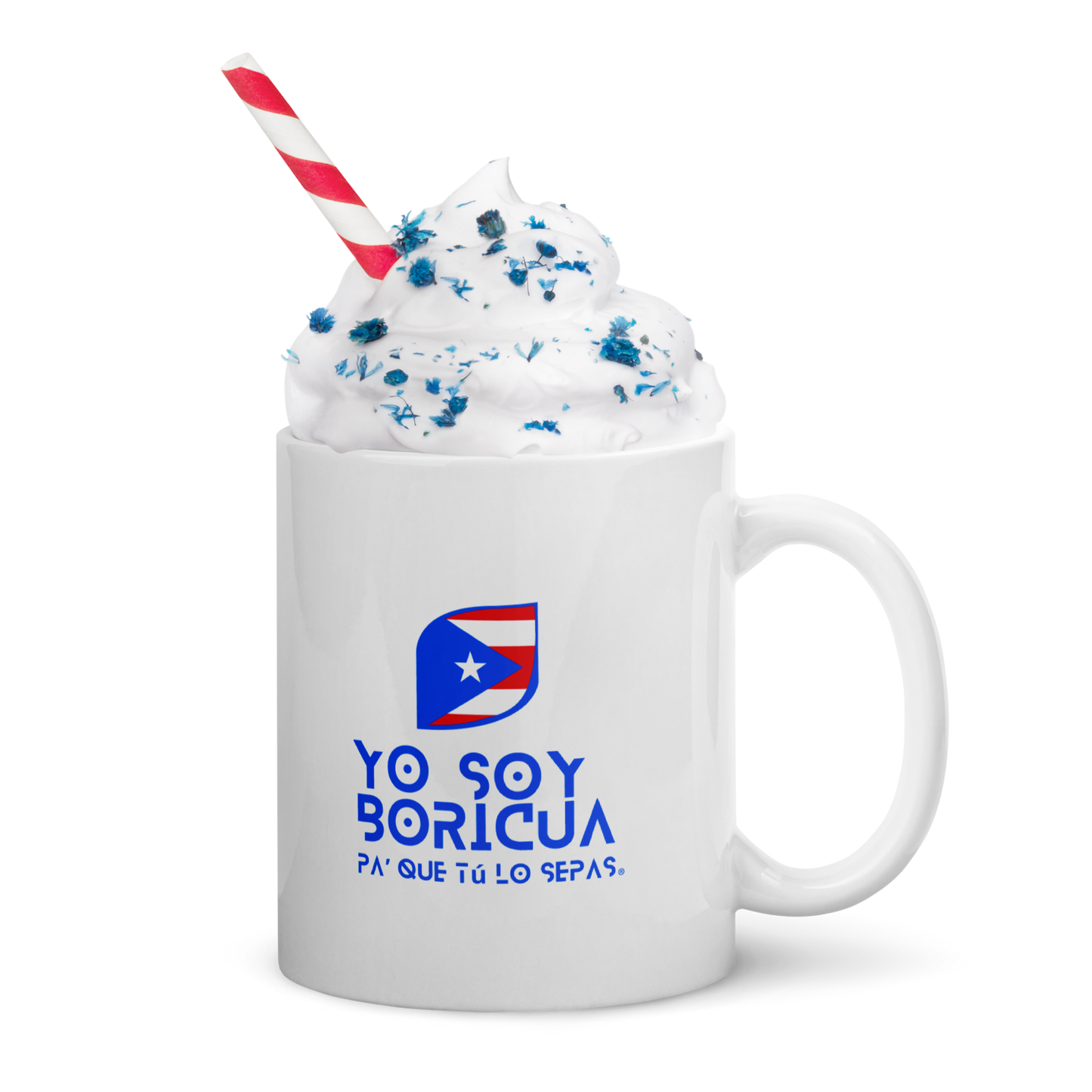 Taza blanca brillante Yo Soy Boricua Pa’ Que Tú Lo Sepas Logo