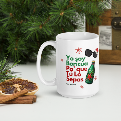 Taza Parranda Boricua blanca brillante de Navidad