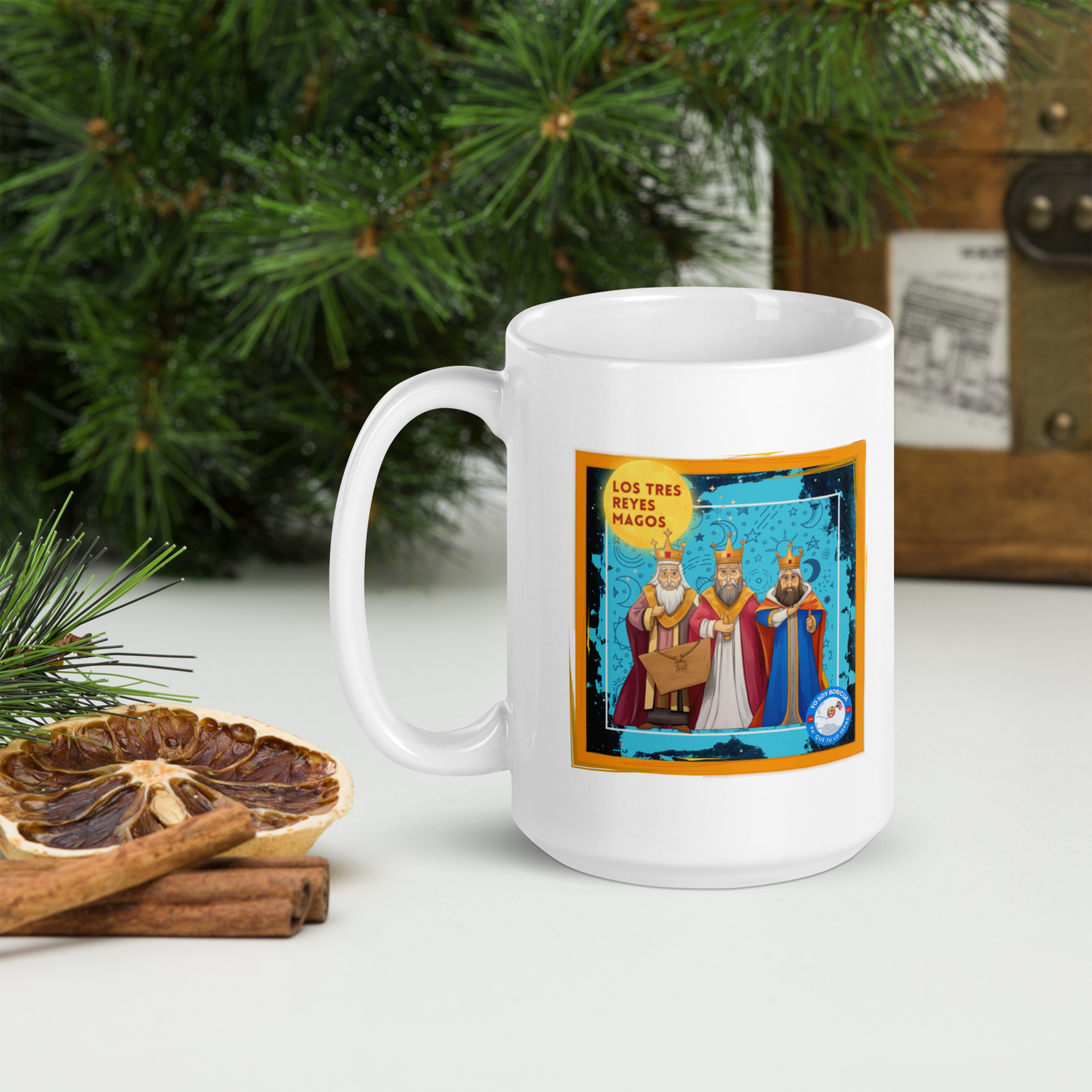 Taza blanca brillante de Los Tres Reyes Magos Boricua Yo Soy Boricua Pa’ Que Tú Lo Sepas