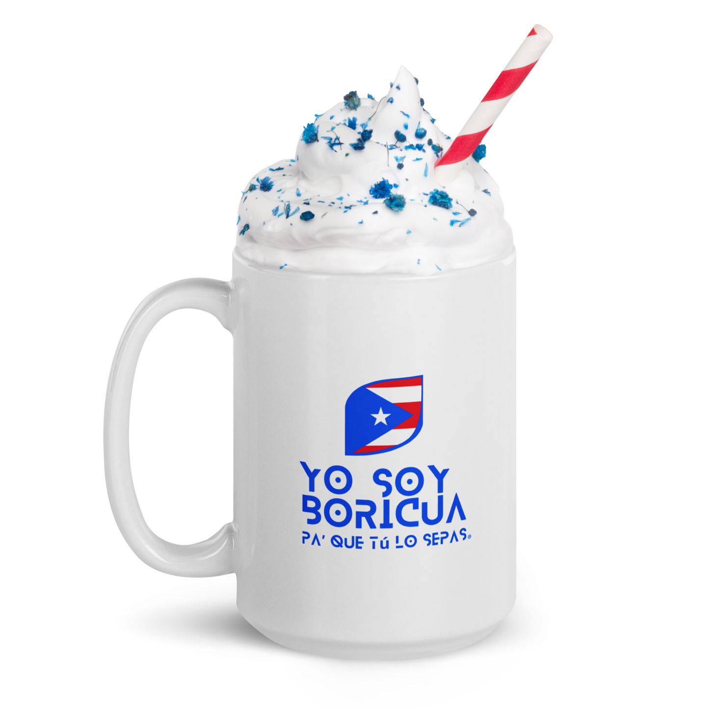 Taza blanca brillante Yo Soy Boricua Pa’ Que Tú Lo Sepas Logo