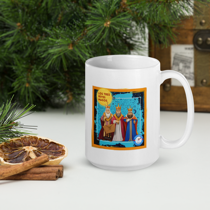 Taza blanca brillante de Los Tres Reyes Magos Boricua Yo Soy Boricua Pa’ Que Tú Lo Sepas