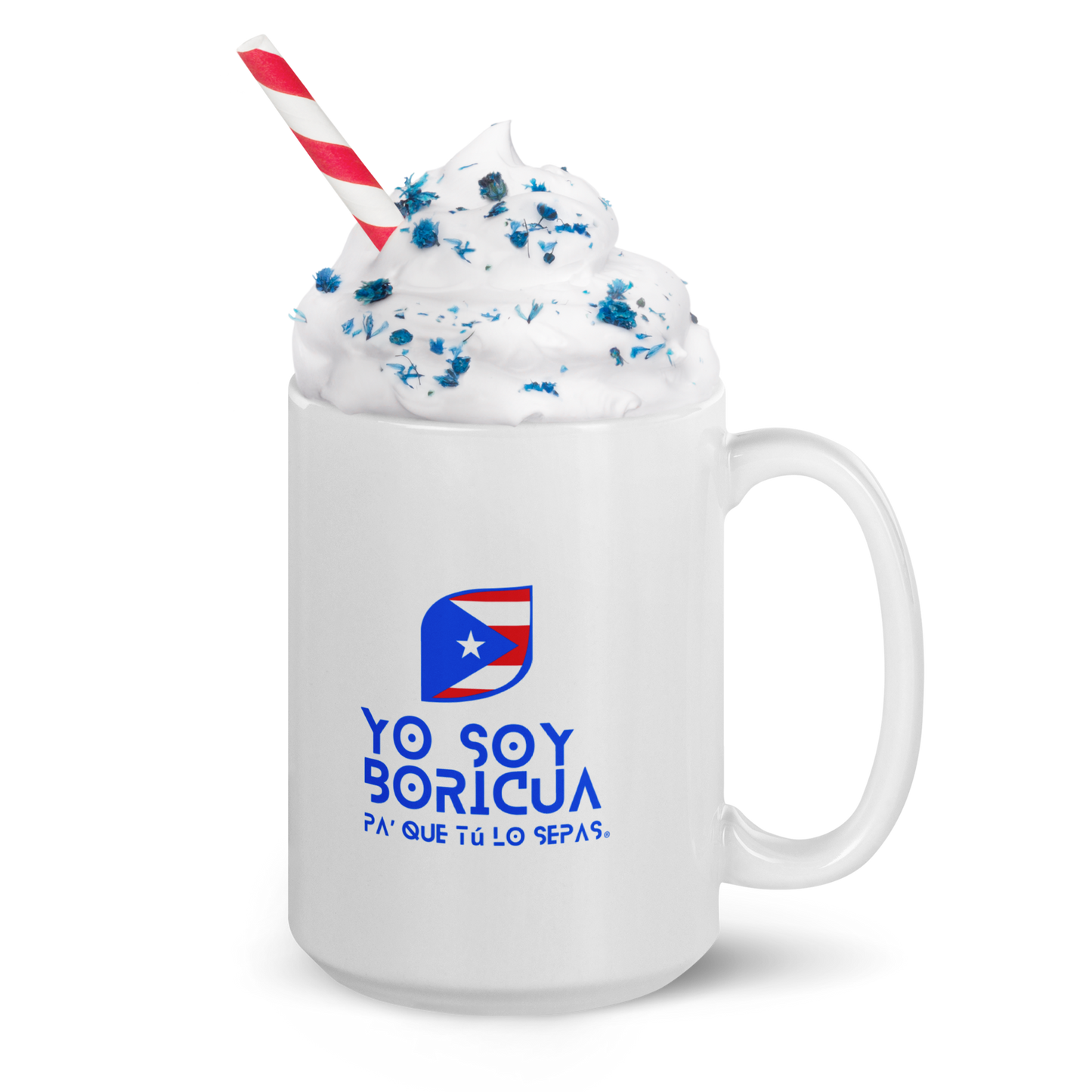 Taza blanca brillante Yo Soy Boricua Pa’ Que Tú Lo Sepas Logo