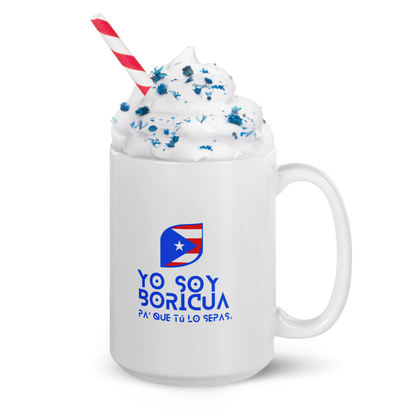 Taza blanca brillante Yo Soy Boricua Pa’ Que Tú Lo Sepas Logo