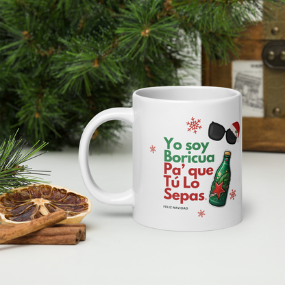 Taza Parranda Boricua blanca brillante de Navidad