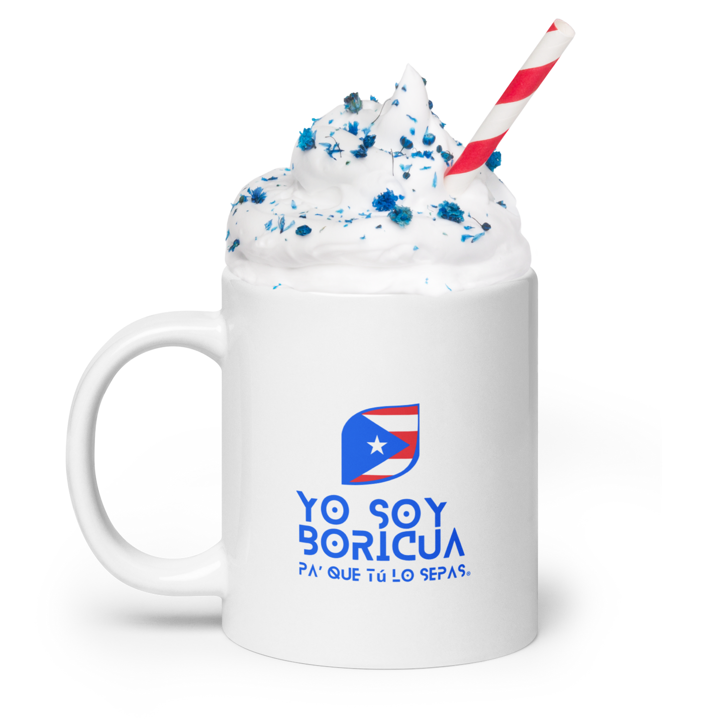 Taza blanca brillante Yo Soy Boricua Pa’ Que Tú Lo Sepas Logo