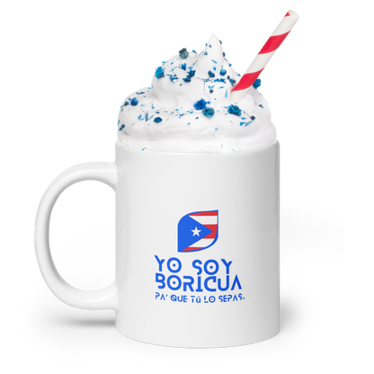 Taza blanca brillante Yo Soy Boricua Pa’ Que Tú Lo Sepas Logo