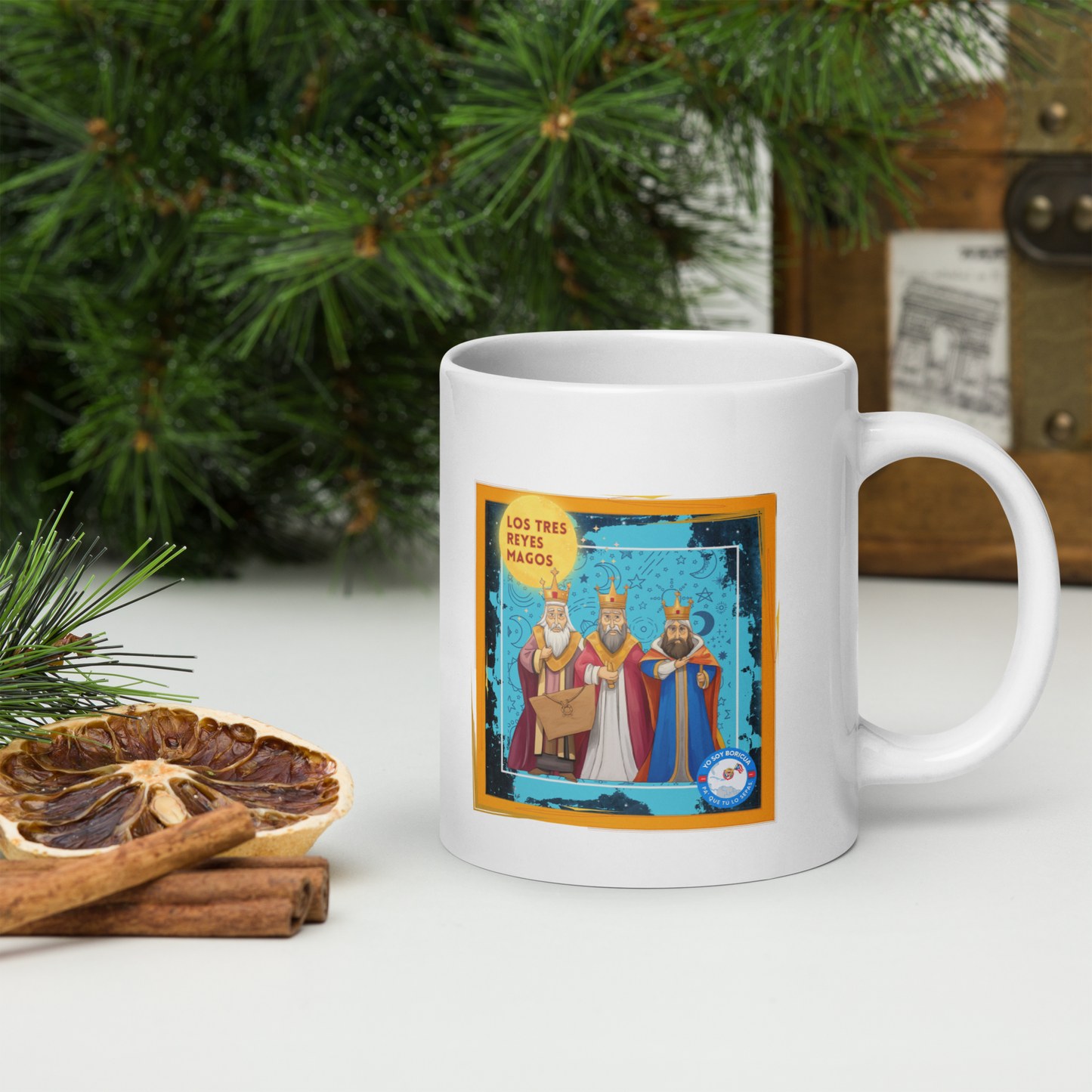 Taza blanca brillante de Los Tres Reyes Magos Boricua Yo Soy Boricua Pa’ Que Tú Lo Sepas