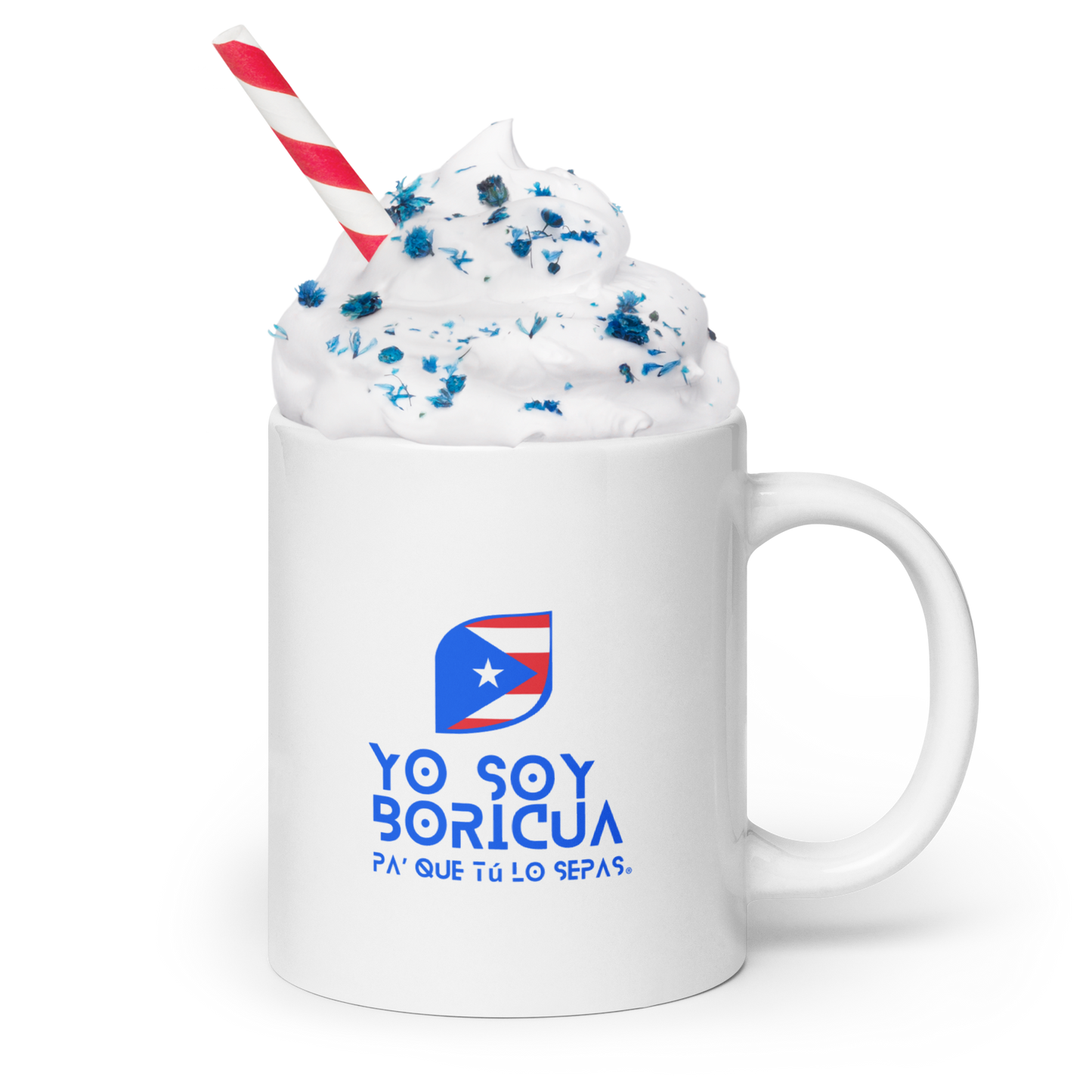 Taza blanca brillante Yo Soy Boricua Pa’ Que Tú Lo Sepas Logo