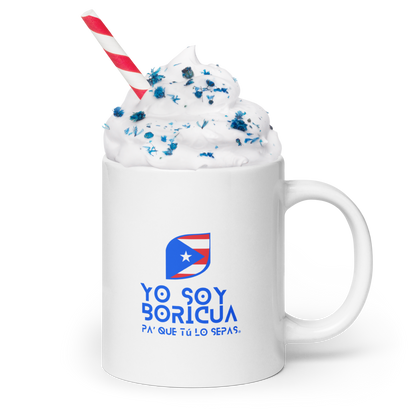 Taza blanca brillante Yo Soy Boricua Pa’ Que Tú Lo Sepas Logo